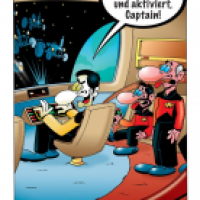 Cartoon von Stefan Bayer: Commander Data versucht es mit Humor!