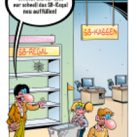 Cartoon von Stefan Bayer: SB-Kassen