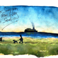 Homer Simpson auf dem Weg ins Studio