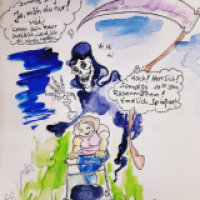 Selbsportrait mit Rasenmäher und Sense - nmann