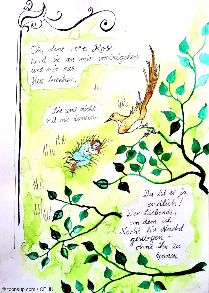 Illustration: Die Nachtigall und die Rose 3