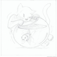 Skizze Katze und Goldfisch