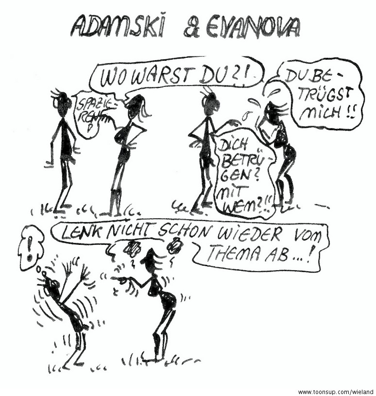Cartoon: Adamski & Evanova -- Streß im Paradies 3